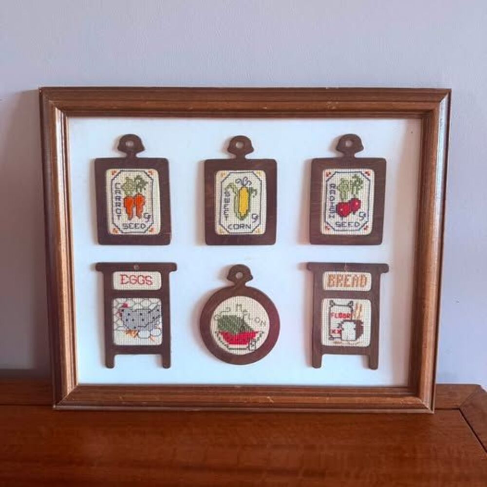 Framed Kitchen Cross-Stitch Wall Art